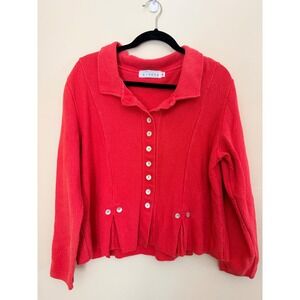 Willow Coral Textured Knit Button Front Cardigan vintage 90's Size M